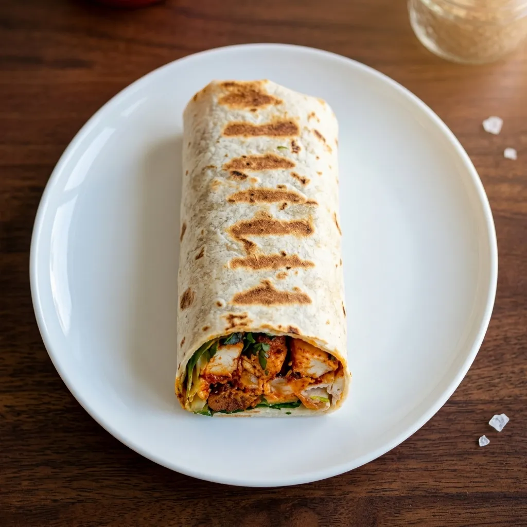 Halal chicken donair wrap with garlic sauce, ready for takeout in Laurel, Edmonton