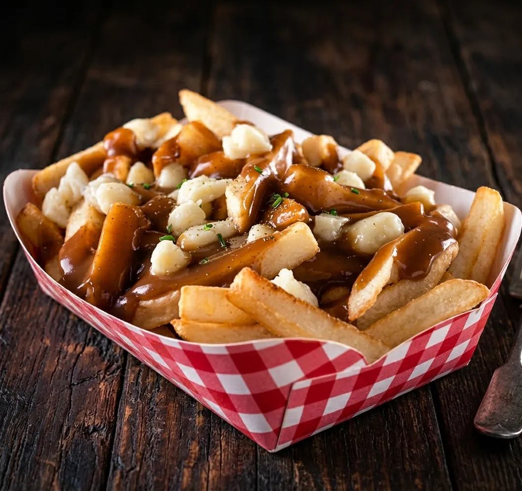 Classic halal poutine with crispy fries, cheese curds and gravy at BD Donair & Poutine, Edmonton